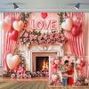 20 x 10 ft Valentine's Day Backdrops Pink Fireplace Love Balloon Flower Wall Rose Photography Background Valentines Day Engagement Backdrops Portrait Photo Booth Props view 1