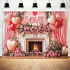 20 x 10 ft Valentine's Day Backdrops Pink Fireplace Love Balloon Flower Wall Rose Photography Background Valentines Day Engagement Backdrops Portrait Photo Booth Props view 2