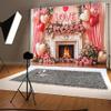 20 x 10 ft Valentine's Day Backdrops Pink Fireplace Love Balloon Flower Wall Rose Photography Background Valentines Day Engagement Backdrops Portrait Photo Booth Props view 3