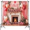 20 x 10 ft Valentine's Day Backdrops Pink Fireplace Love Balloon Flower Wall Rose Photography Background Valentines Day Engagement Backdrops Portrait Photo Booth Props view 4
