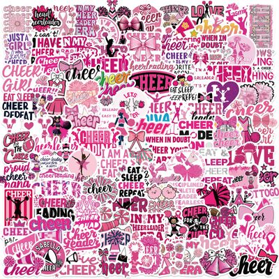 110PCS Cheer Stickers for Girls, Pink Cheerleading Stickers Pack, Cheerleader Vinyl Sticker for Water Bottle, Laptop, Goodie Bags - Team Party Favors & Cheer Stuff