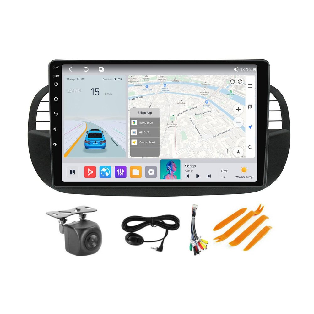 Android Radio for Fiat 500 500C 2007-2015 Replacement Dash Kit, 8Core 2+32GB 9" Touch Screen Head Unit with Carplay & Android Auto/Cooling Fan/5G WiFi