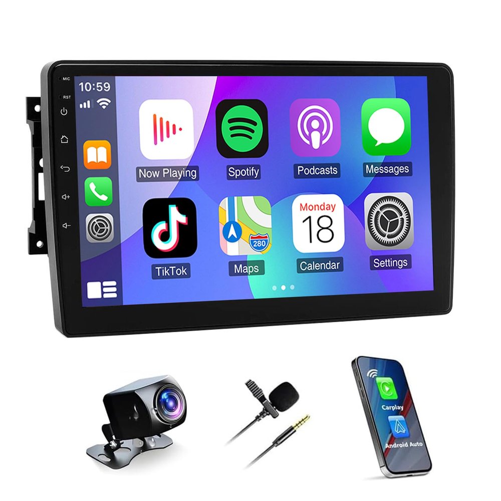 10" Car Radio Upgrade for Jeep Wrangler Compass Grand Cherokee,Double Din Touch Screen Android 13 Radio with Wireless CarPlay Andriod Auto,GPS WiFi Bluetooth Split Screen + AHD Backup Camera, 2G+32G