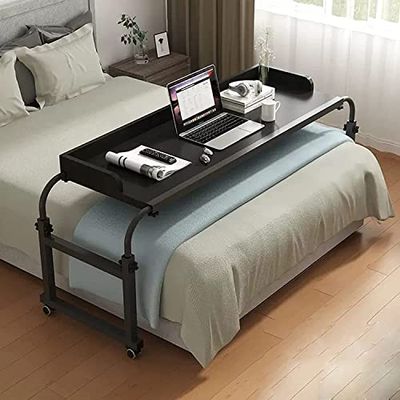 Adjustable Over Bed Desk - Extendable Rolling Laptop Table, Height & Length Adjustable Mobile Workstation for Home Office, Bedside Study Table, Space-Saving Design