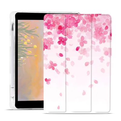 AdorableWhimsy Aesthetic Cherry Blossom Case for iPad 9th/7th/8th Generation(2021/2020/2019 10.2 Inch) Cute Sakura Design Foldable Leather Protective Cover Soft Back with Pencil Holder