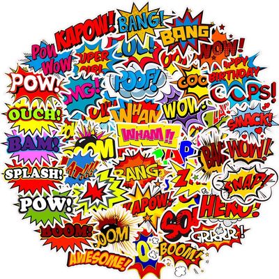 105PCS Stickers for Superhero Surprise Sign Decals for Gift Boom Wow Bang Pow OMG Stickers