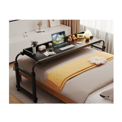 Adjustable Over Bed Desk on Wheels - Height Adjustable Laptop Table for King & Queen Beds, Rolling Computer Desk for Home Office & Study