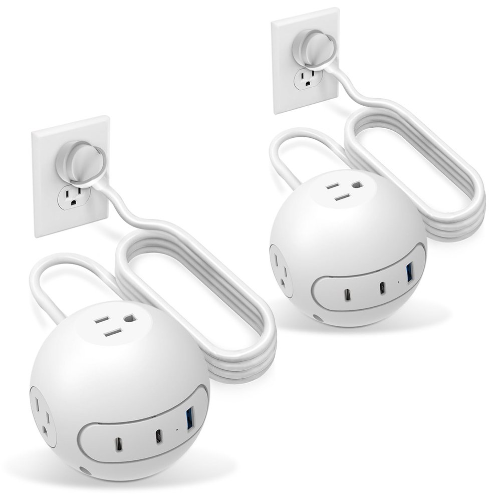 20W USB C Surge Protector Power Strip 10 ft Cord,Long Power Strip with 3 Widely Outlets and 3 USB Ports(2 USB C Port),Power Delivery Charging for Dorm Rooms,Home Office,White(2 Pack)