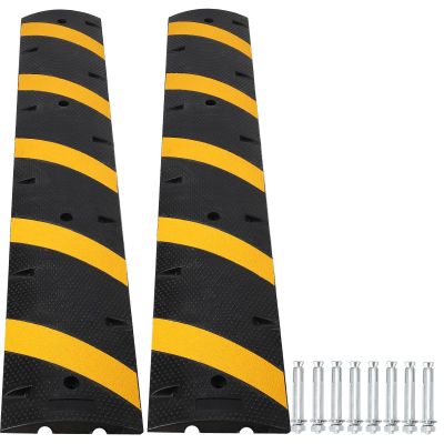 2 Pack Heavy Duty Speed Bumps, 6Ft 25,000LBS Capacity Modular Traffic Hump, 2 Channel Floor Cord Cover for Driveway/Road, Includes 8 Bolt Spikes for Asphalt/Concrete/Gravel