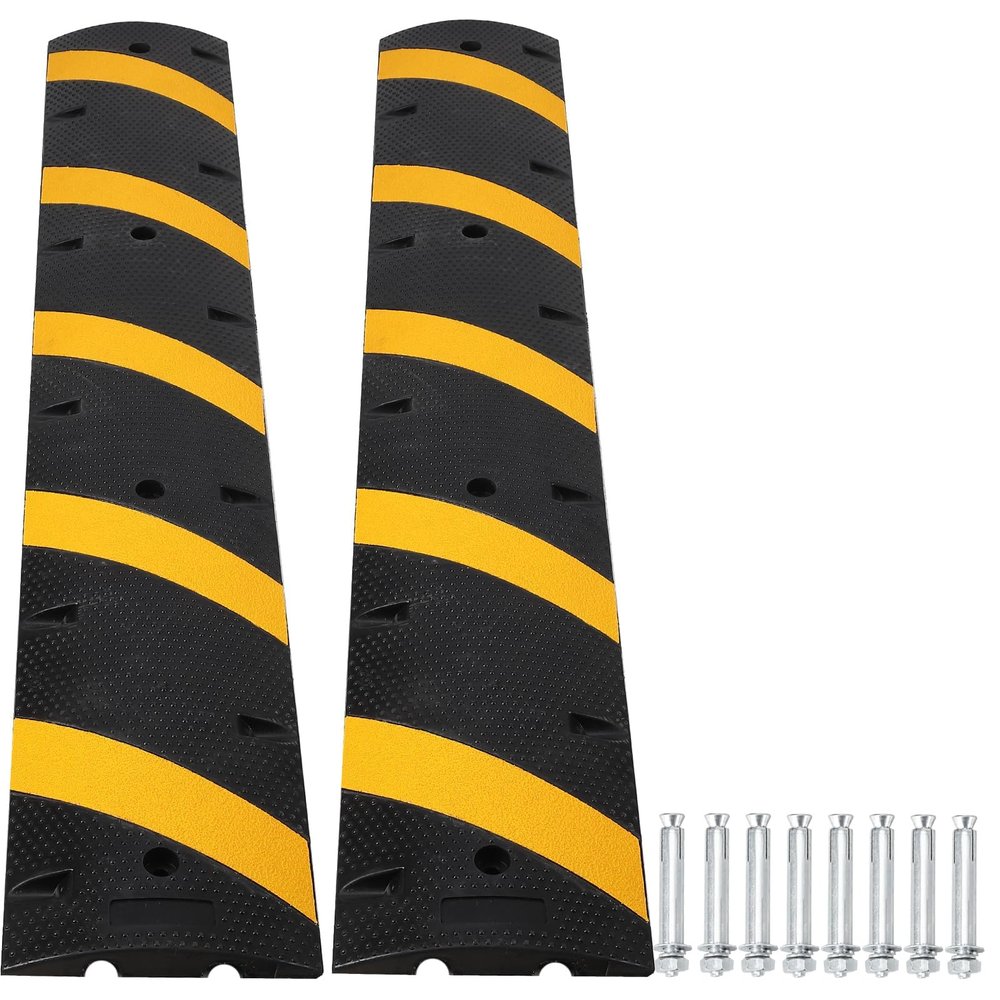 2 Pack Heavy Duty Speed Bumps, 6Ft 25,000LBS Capacity Modular Traffic Hump, 2 Channel Floor Cord Cover for Driveway/Road, Includes 8 Bolt Spikes for Asphalt/Concrete/Gravel
