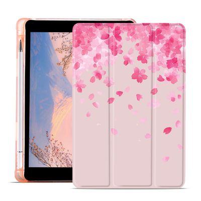 AdorableWhimsy Cute Case for iPad Air 13 Inch M3/M2(2025/2024) Aesthetic Girly Design Trifold Leather Protective Cover Soft TPU Back - Cherry Blossom