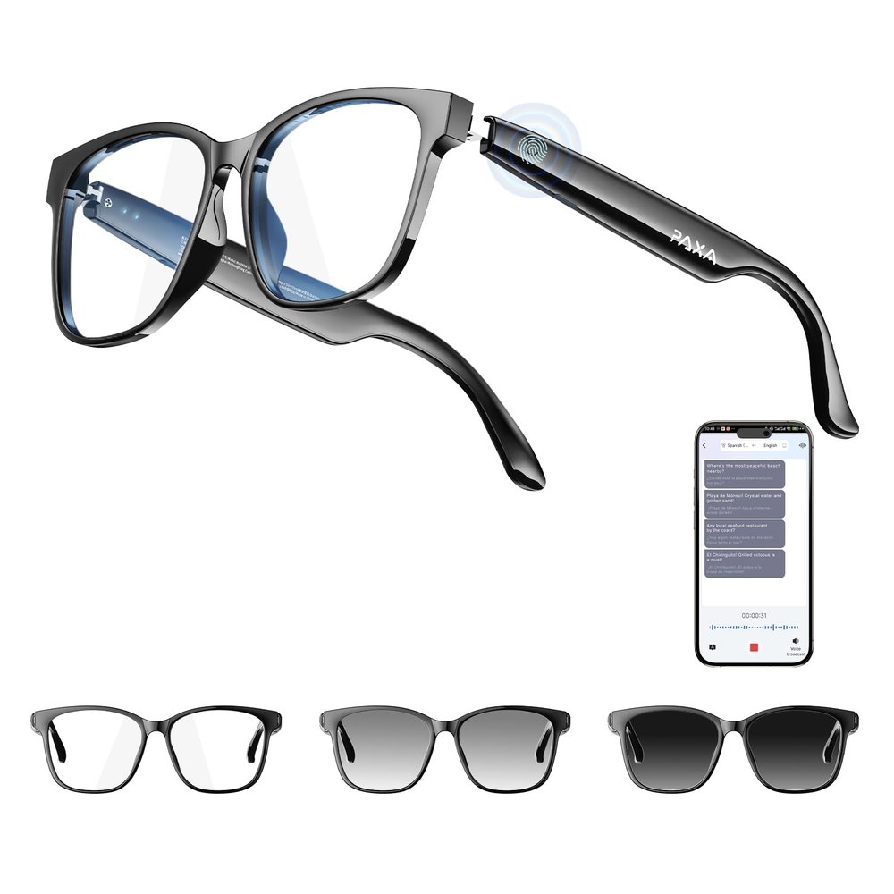 PAXA S7Ultra AI Smart Glasses with Photochromic Lenses & 144 Language Translation, Bluetooth 6.0 Polarized Sunglasses with Open Ear Speaker, UV400, Mic for Men & Women, Outdoor Travel Daily Use
