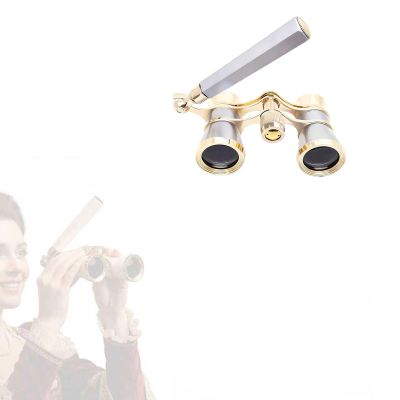 3x25 Opera Glasses with Handle & Chain | Vintage Theater & Horse Racing Binoculars | Compact & Lightweight for Opera, Concerts, Cosplay, Theme Parties | Collector's Decorative Piece(Silver-gray2)