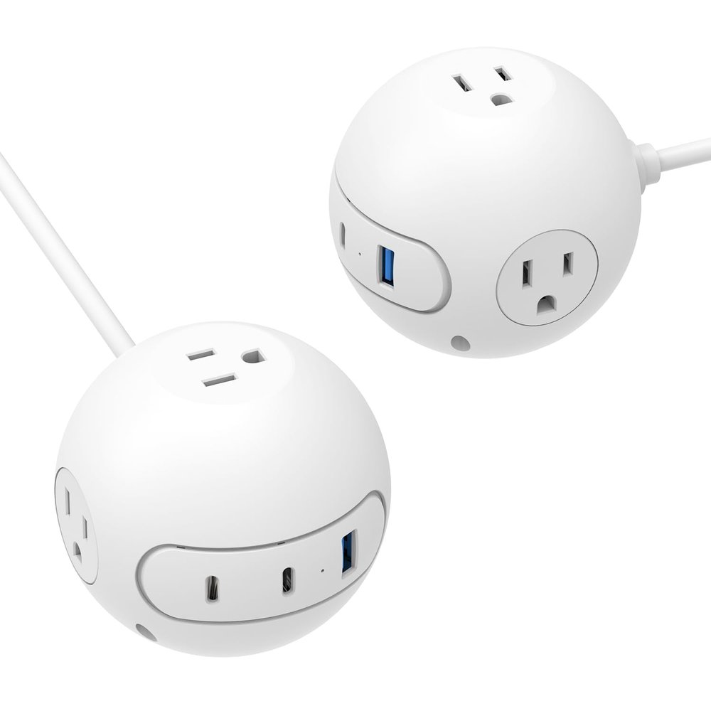 2 Pack 20W USB C Power Strip,Power Strips with Surge Protection-3 Widely Outlets and 3 USB Ports(2 USB C Port),5 ft Flat Plug Extension Cord,Power Delivery Charging for Dorm Rooms,Home Office,White