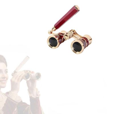 3x25 Opera Glasses with Handle & Chain | Vintage Theater & Horse Racing Binoculars | Compact & Lightweight for Opera, Concerts, Cosplay, Theme Parties | Collector's Decorative Piece(Red2)
