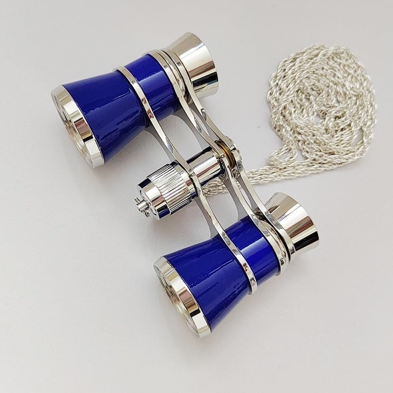 3x25 Opera Glasses, Vintage Theater Binoculars with Handle & Chain, Compact Mini Binoculars for Women & Men, Perfect for Opera, Concerts, Broadway, Cinema(Azure2)