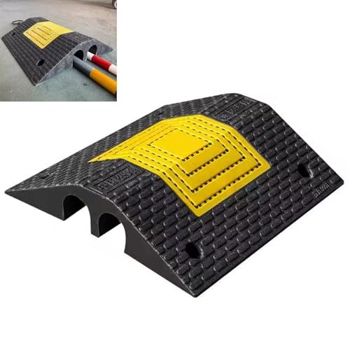 Heavy Duty Rubber Speed Bumps - Driveway Cable Protector Ramp, 20in Length, 4in Height, 2 Channels, 220000 LBS Load Capacity for Garage & Parking Lot
