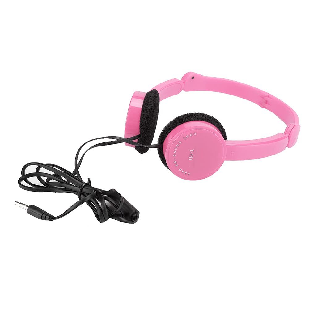 Acouto Foldable Wired Stereo Headset for Kids with Microphone - Lightweight On Ear Headphones for Smartphone and Tablet (Pink)