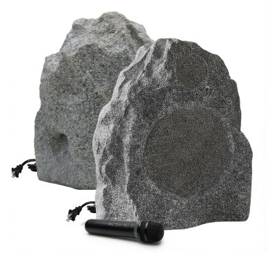 8" Bluetooth 5.4 Outdoor Rock Speakers, Volume Control & Tweeter 700W IP65 Waterproof/Multi-Sync 200 Speakers/Auto-Pairing Auracast with Karaoke Microphone for Garden (Pair) (Bluetooth Microphone)