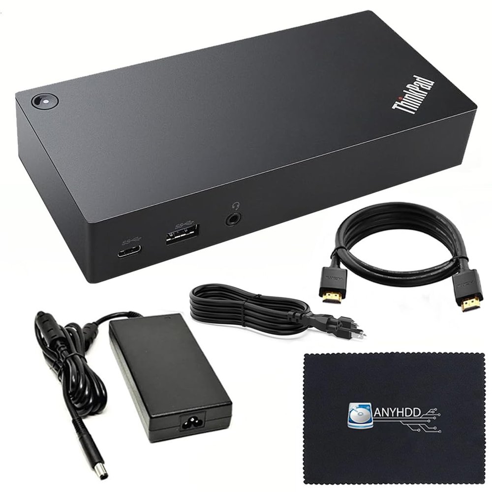 40AS0090US Docking Station Gen 2 - Supports 4K Display, 1 Year Warranty, Docking Station with 90W Adapter + Cloth & HDMI Cables - USB-C Thunderbolt 3 Dock (Renewed)