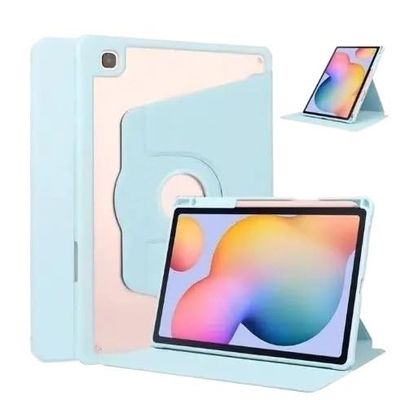 360 Rotating Flip Tablet Case Suitable for Samsung Galaxy Tab S11 Ultra 14.6" Acrylic Clear Back Cover with Pen Holder(Sky Blue)