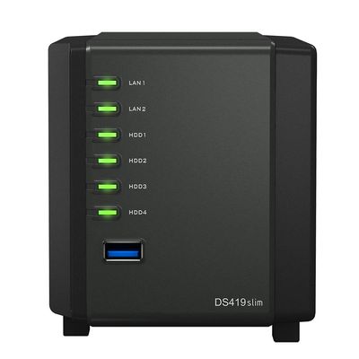 Synology DiskStation DS419slim Compact Desktop NAS Server, Marvell Armada 385 88F6820, 512MB DDR3 SDRAM, 4TB SSD, DSM Software