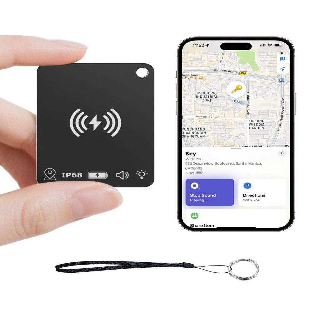 Bluetooth Tracker Card for Apple Find My (iOS Only), Rechargeable iPhone Smart Wallet Tracker Card, IP68 Item Finder Worldwide Tracking for Bags, Passport [Apple MFi Certified]