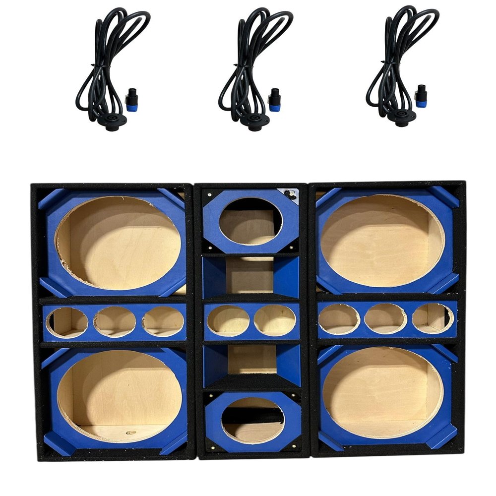 12" Brazilian Style Chuchera Speaker Box for Two 12" Speakers & Three 4" Tweeters Vented Enclosure for Car and one 8'' LA Driver Box (Blue)