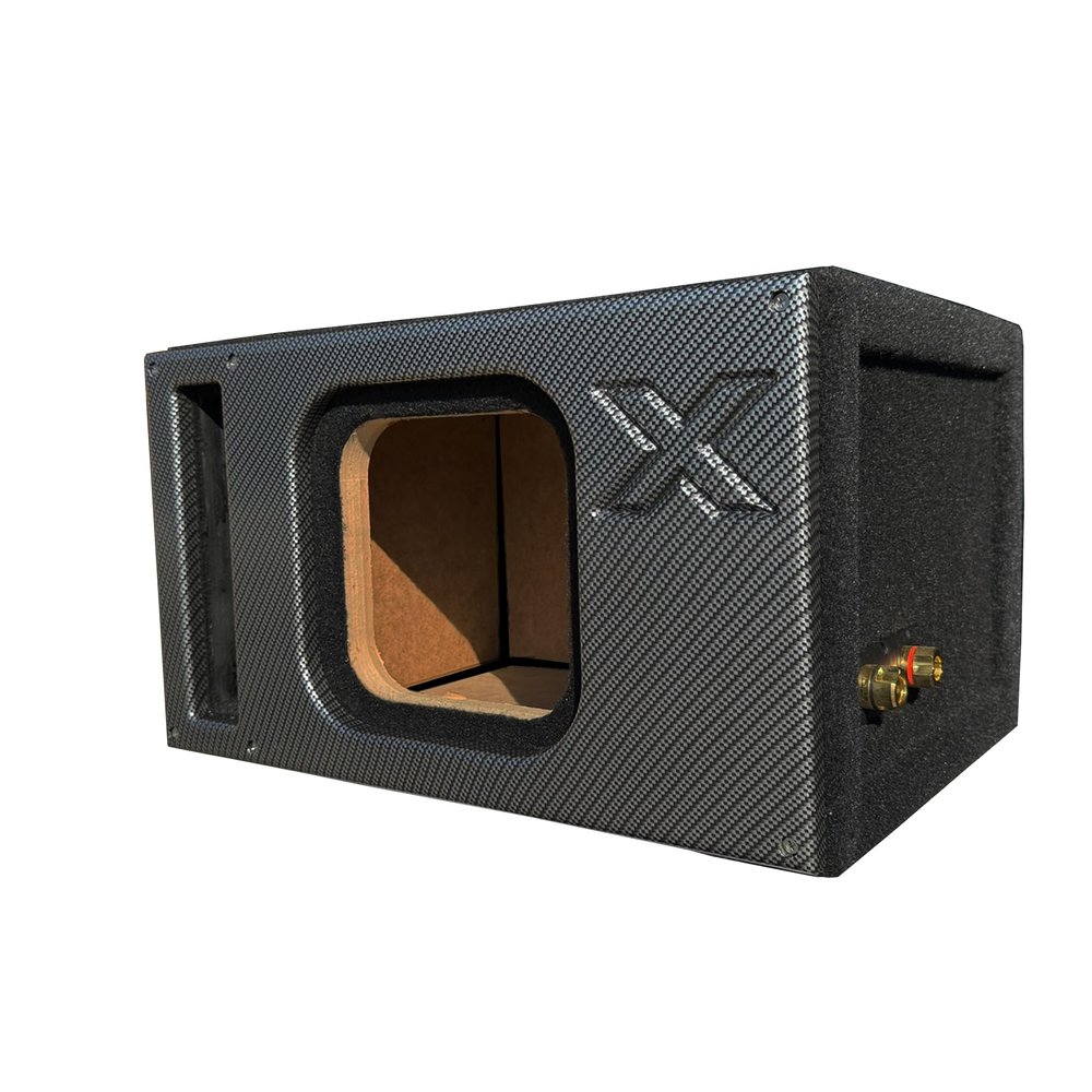 10" Single Vented Solo X Sub Box-All 1" MDF-Black Super Weave Carbon Fiber Faceplate