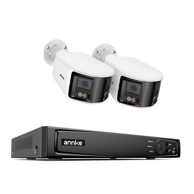 ANNKE 8MP PoE Surveillance System Out Door, 8CH H.265+ NVR with 2pcs Dual Lens POE IP Security Cam-Kit, 180 Wide Angle, AI Human/Vehicle Detection,Two-Way Audio, Smart Dual Light, Color Night Vision