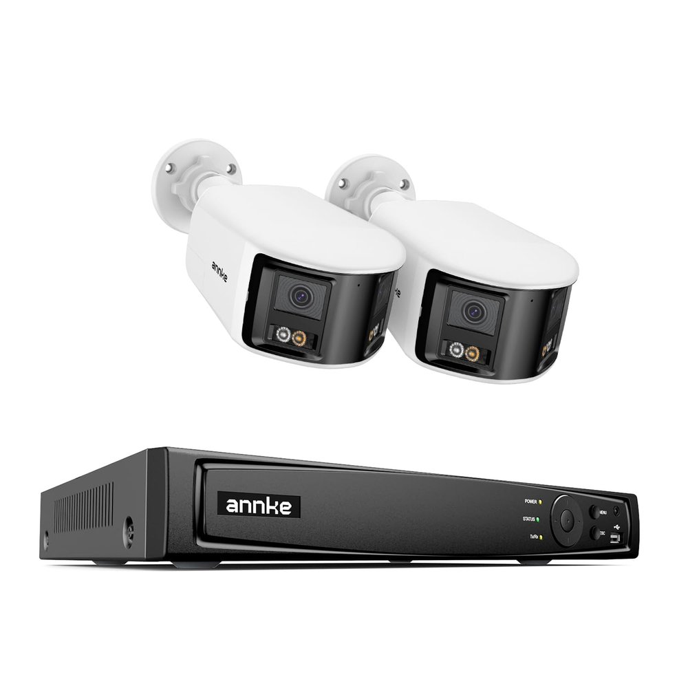 ANNKE 8MP PoE Surveillance System Out Door, 8CH H.265+ NVR with 2pcs Dual Lens POE IP Security Cam-Kit, 180 Wide Angle, AI Human/Vehicle Detection,Two-Way Audio, Smart Dual Light, Color Night Vision