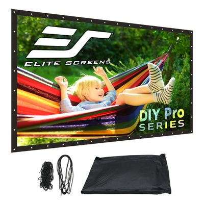 Elite Screens DIY Pro Screen, Indoor Outdoor Portable Projector Screen, 220" Diag. 16:9, Movie Theater, CineWhite Front Projection Surface with Grommets, Ropes, Carry Bag, Hang Anywhere, DIY220H1