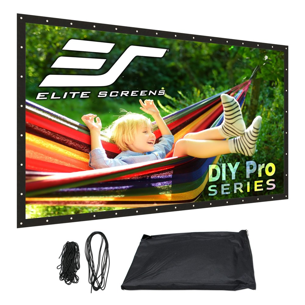 Elite Screens DIY Pro Screen, Indoor Outdoor Portable Projector Screen, 220" Diag. 16:9, Movie Theater, CineWhite Front Projection Surface with Grommets, Ropes, Carry Bag, Hang Anywhere, DIY220H1