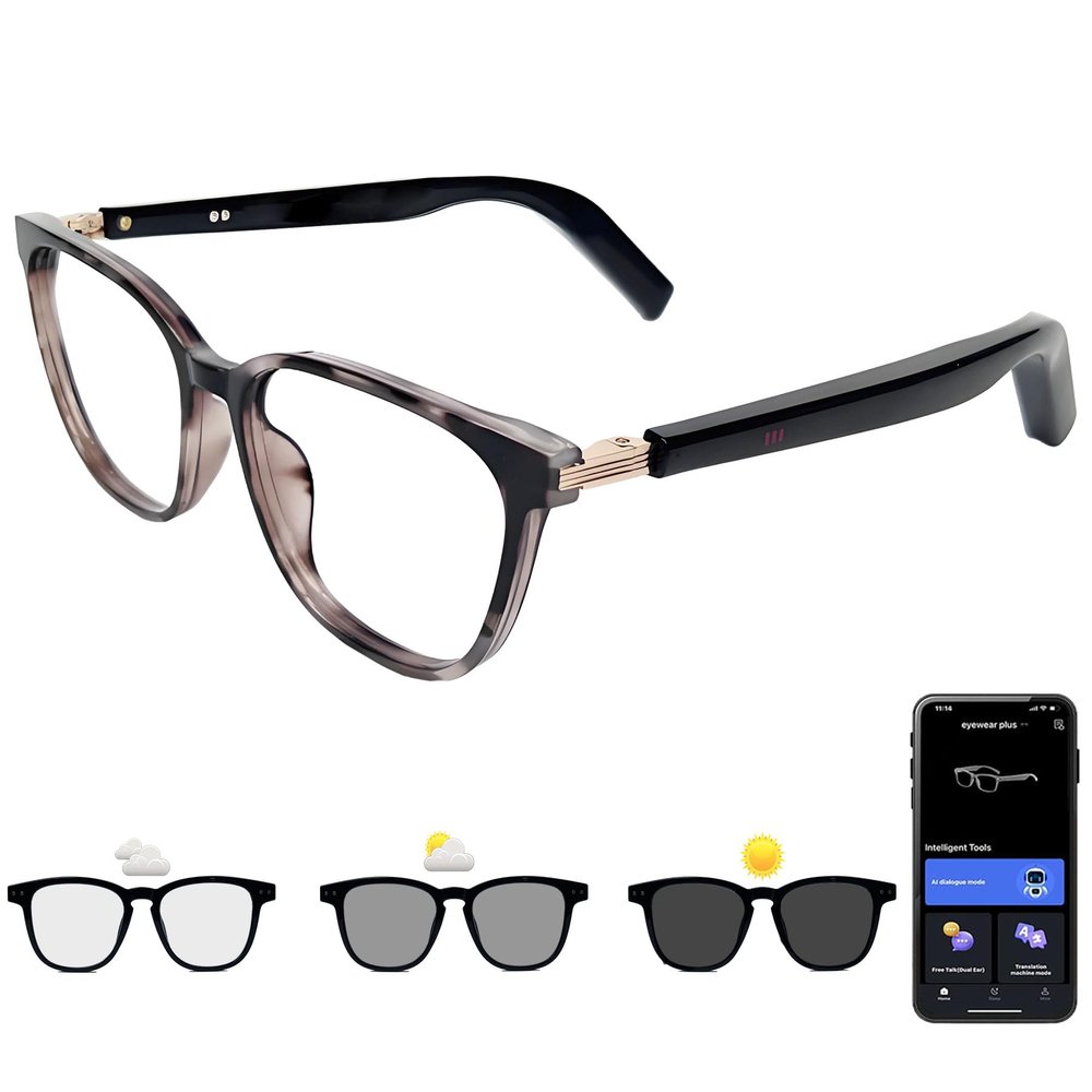 Smart Glasses with Photochromic Lenses for Men and Women AI Translation Smart Glasses with Translator 164 Languages IP67 Waterproof Bluetooth Glass Blue Light Protection