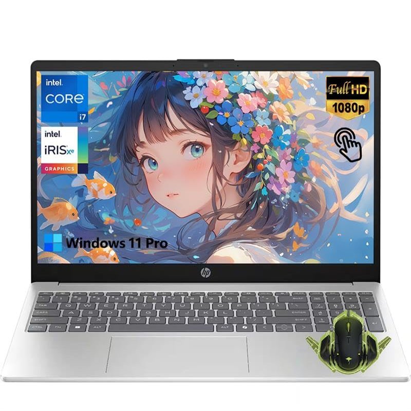 HP 15.6" Touchscreen Business Laptop Computer, Intel 10-Core i7-1355U (Up to 5.0GHz), 64GB RAM, 2TB SSD, FHD IPS Touchscreen, Private Webcam, Intel Iris Xe, WiFi 6, Win 11 Pro w/GM Gaming Mouse