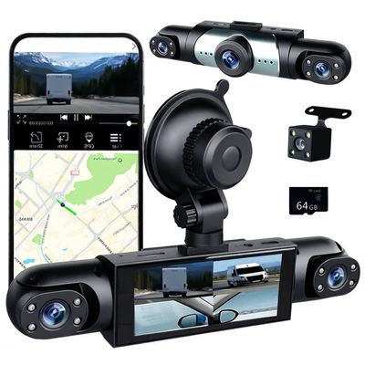 4 Channel Dash Cam 360 View, 1080P Front and Rear Inside, Left Right Dash Camera for Cars, Night Vision, WiFi & APP Control, G-Sensor, Loop Recording with 64GB SD Card