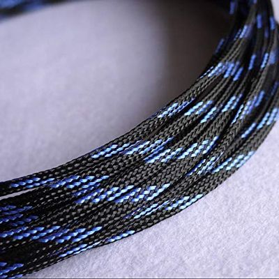10M Expandable PET Cable Sleeves - Braided Snakeskin Wire Protector for Cables, Flame Retardant, Customizable Sizes(Black Blue,12mm)