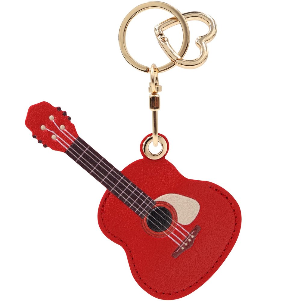 MC Fashion PU Leather Keychain Holder Case Compatible with AirTag, Cute Guitar Charm Key Ring GPS Tracker Case (Red)