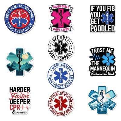 (10 Pcs) EMT Stickers, Medical Vinyl Decals with Sayings CPR Saves Lives, If You Fib You Get Paddled, Sticker for Medical Services, Funny EMS Stickers for Laptops, Water Bottles, Gear Bags