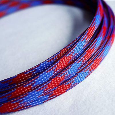 10M Expandable PET Cable Sleeves - Braided Snakeskin Wire Protector for Cables, Flame Retardant, Customizable Sizes(Red Blue,6mm)