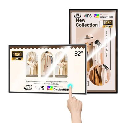 MWE 32 inch Wall Mount Digital Signage, FHD Touchscreen Monitor Android 14, Multi-Touch Screen Smart Split, Commercial Advertising Display, Time Switch, CMS Management, HD-MI/ USB/ WiFi/ for Windows