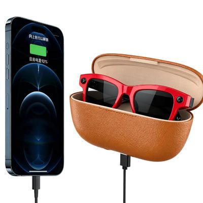 Domars Ultra AI Smart Glasses with 3600mAh Charging Case, 8MP Camera, Built-in ChatGPT, Voice Assistant, Hands-Free Recording & Translation, 32GB Memory, for Travel & Office (Red)
