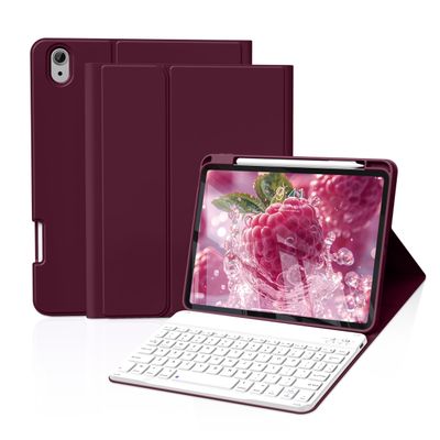 JKSML for iPad 11/10th Generation Case with Keyboard 11-inch A16 2025 10th Gen 10.9 Inch 2022 Wireless Detachable Folio Keyboard Cover Thin & Light with Pencil Holder, Wine Red