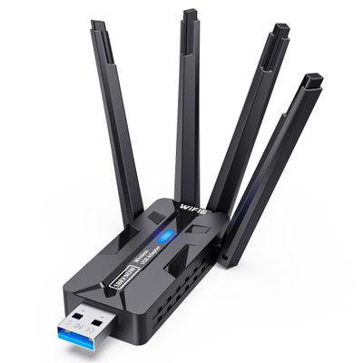 USB WiFi Adapter for PC WiFi Dongle 1800Mbps Max Speed 4 High-Gain Antennas Ultra-Long Range Signal Reception Wireless USB WiFi 6 Adapter for Desktops & Laptops Dual-Network Card connectivity