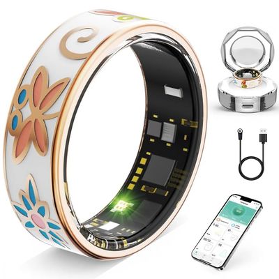 HWSYTEK Smart Ring Fitness Tracker Ring Compatible with iOS/Android Smart Rings for Women Sleep Monitoring Activity Tracker/Heart Rate/SPO/Step Waterproof Enamel Ceramics (8#)