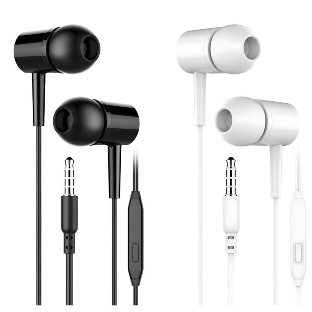 2 Pack Wired Earphones with Microphone Hi-Fi in-Ear Headphones, Noise-Isolating, 3.5 mm Jack for Phone, Laptop, and Tablet