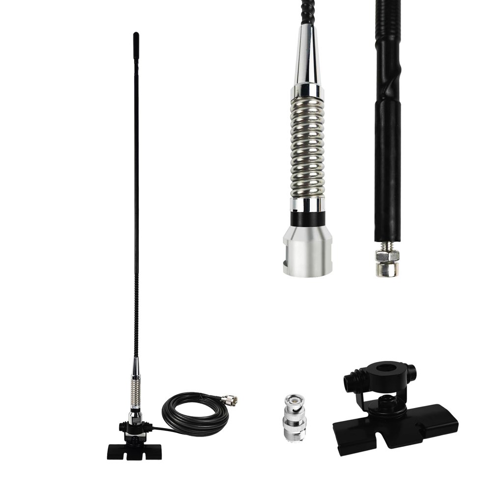 27MHz CB Radio Antenna Kit w/Clip Mount Base 13ft RG-58 Cable PL-259 BNC Connector - Long Range Mobile Whip Antenna for Car Pickup Truck Vehicle Hood Hatch Lip