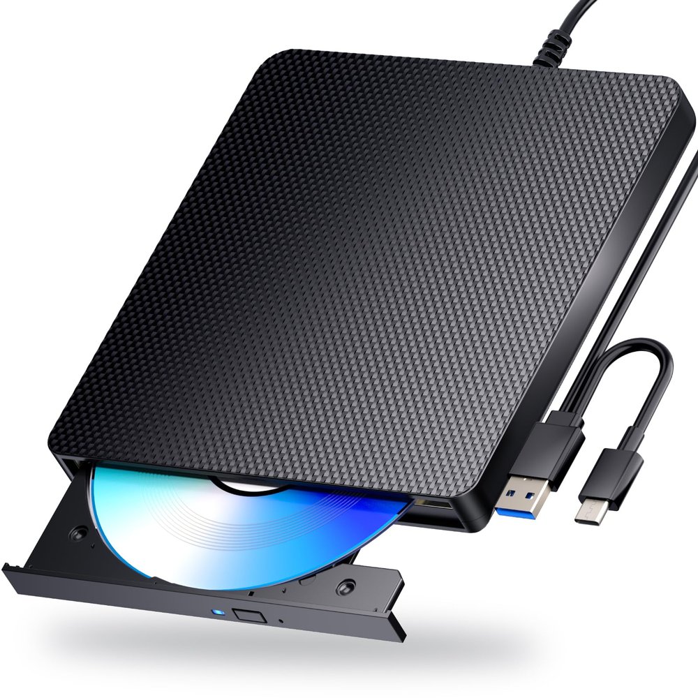 aelrsoch External Blu ray Drives Player Read/Write Compatible Bluray Burner USB 3.0 and Type-C DVD Burner blu ray Player for pc, Windows 7-11 & MacBlack