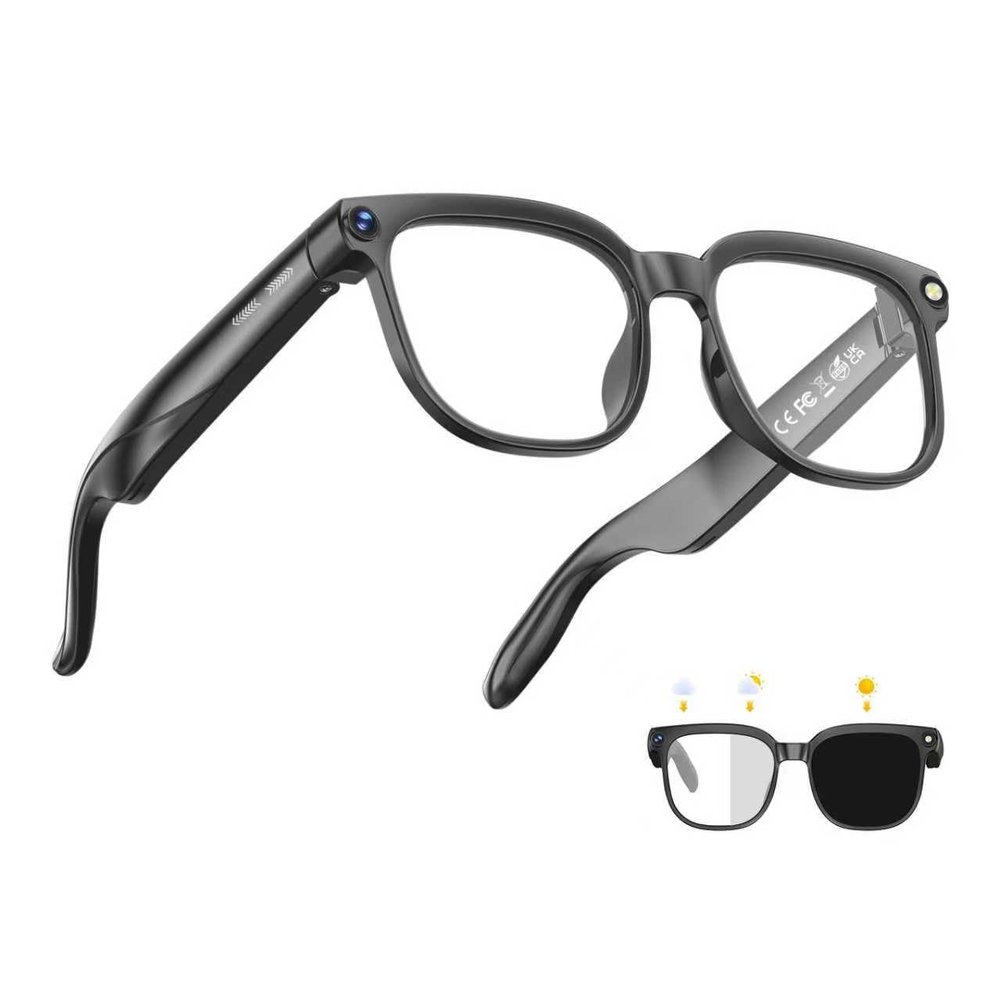 AI Smart Glasses with 4K Camera, Bluetooth Video Recording Sunglasses, Real-Time Translator for 100+ Languages, ChatGPT Voice Assistant, Photochromic Lenses, Hands-Free Photo Capture, Music & Calls