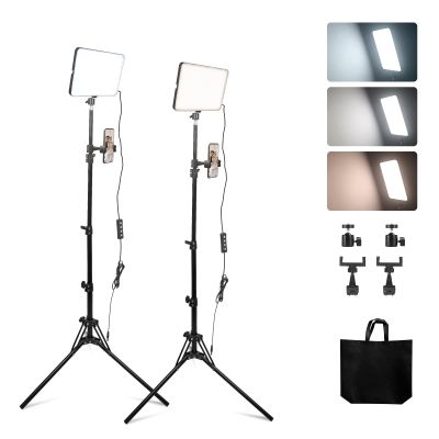 2 Pack LED Video Light kit, Studio lighs, USB 12Wpower,2900~7000K dimmable Photography Lighting, Tripod Stands and Phone Holder, can Record Life, Shoot Videos and Photos (PD360)